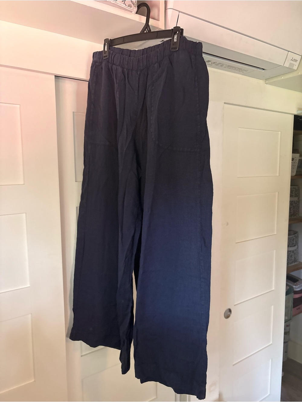 Flax Navy 100% Linen Wide-Leg Cropped Pants